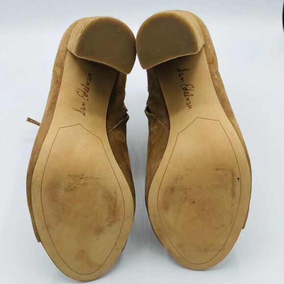 Sam Edelman Shoes Womens Size 6 M Brown Yvie Leather Booties Block Heels Lace Up - Picture 9 of 11